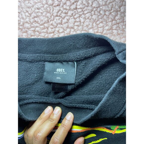 OBEY Crayon Men's Crewneck Sweatshirt Colorful Flower XXLx Black Long Sleeve - Picture 3 of 8